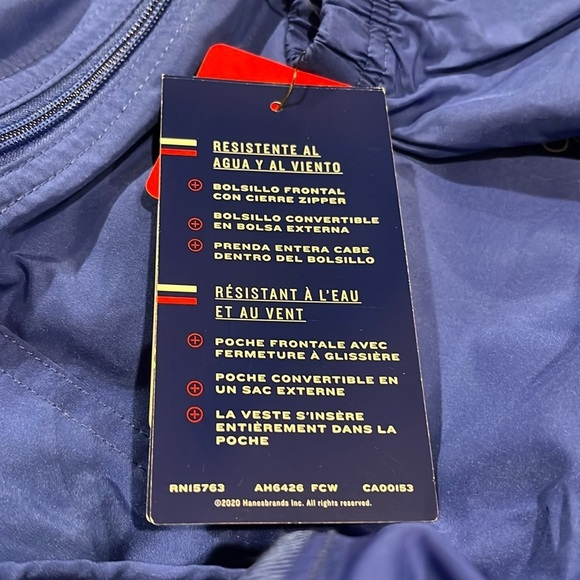 ๐ CHAMPION Packable Jacket Water Wind Resistant Hooded Pullover Blue Large - Picture 11 of 13